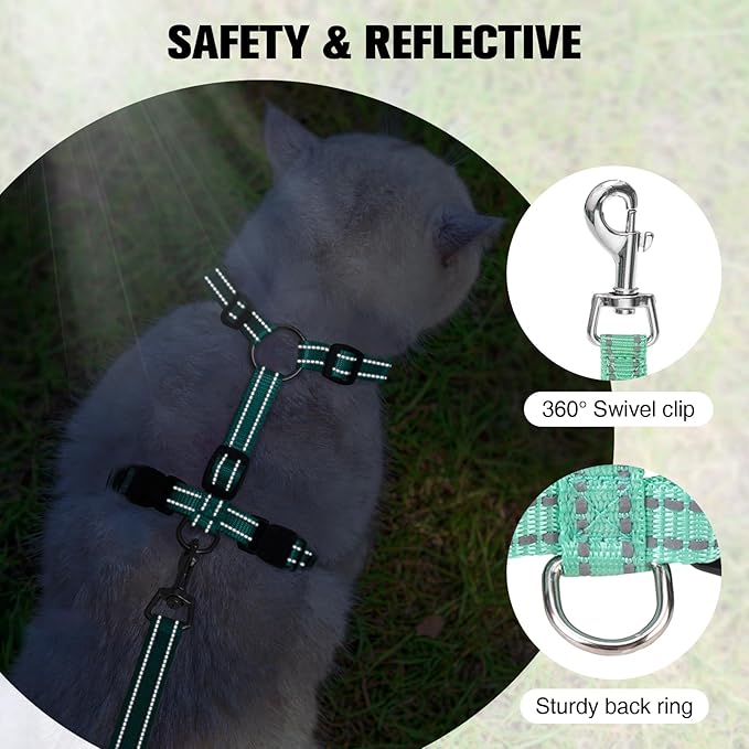BEAUTYZOO Cat Harness and Leash Set for Walking Escape Proof, Neck Release Adjustable Harness for Kitten Puppy Small Medium Large Cats, Soft Cute Easy Control Small Cat Harness for Cats Boy and Girls