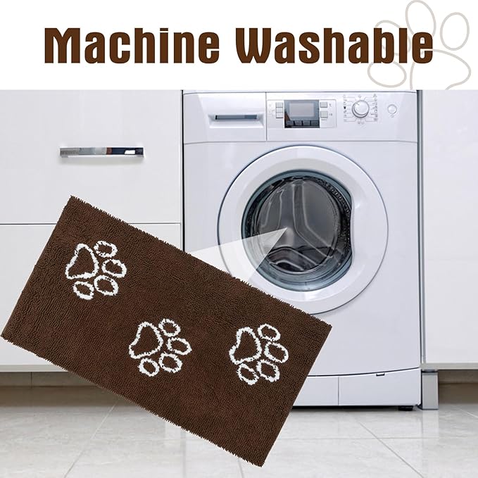 EXPAWLORER Dog Door Mat for Muddy Paws - Highly Absorbent Microfiber Dog Rug, Soft Chenille Dog Runner Rug Indoor Outdoor Floor, Non-Slip Large Pet Paw Cleaning Washable Mud Mat for Bathroom, Brown