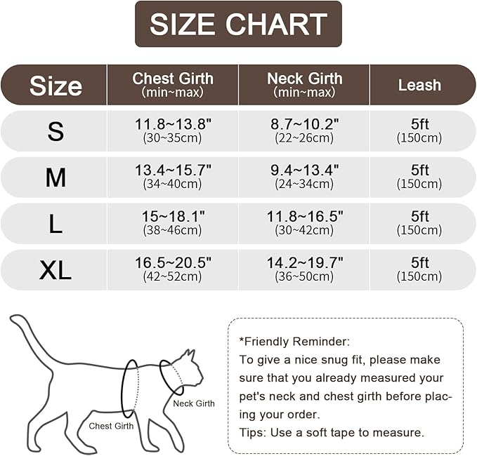 Vest Harness Leash Set for Small Dog Large Cat, Upgraded Escape Proof Adjustable Jacket with Lead for Puppy Fat Cat Outdoor Walking, Soft Breathable Mesh Coat with Reflective Strip (XL,Coffee Brown)