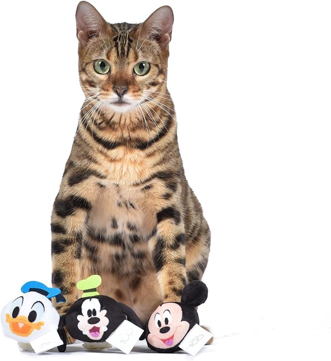 3 Piece Jingle Ball Cat Toys, 1.5in | Disney Cat Toys | Mickey Mouse, Goofy, and Donald Duck Cat Ball Toys with Bells and Catnip for Cats Inspired by Mickey and Friends