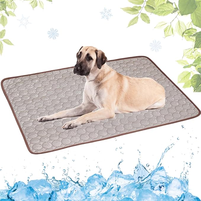 Dog Cooling Mat Washable, Portable Summer Dog Pad, Water-Absorbent Pet Cooling Pad, Ice Silk Self-Cooling Mat for Dog for Kennel/Sofa/Bed/Floor/Car Seats(Coffee,39x59in)