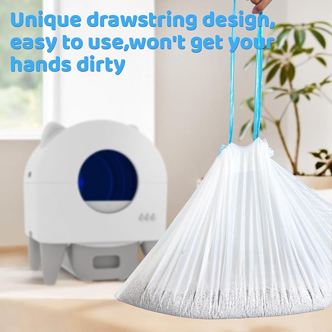 45 Count Extra Large Cat Litter Box Liners - Drawstring Cat Litter Bags for Self Cleaning Litter Boxes, 25x15 Inches, No Mess, No Odor, Easy to Install and Dispose, Hygienic and Durable Litter Liners