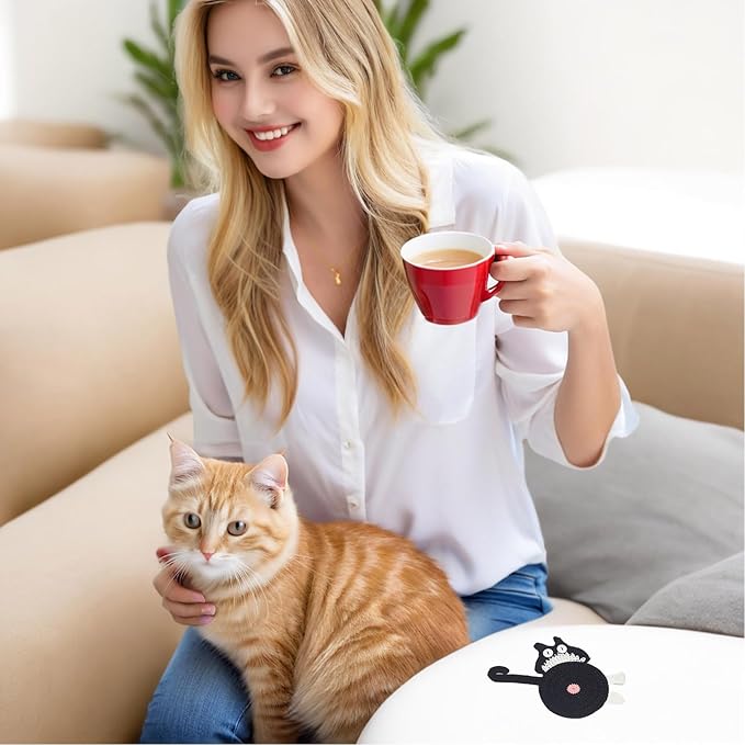 7PCS Drink Coasters - Woven Creative Cute Cat Coasters for Coffee and Tea - Desktop Gifts