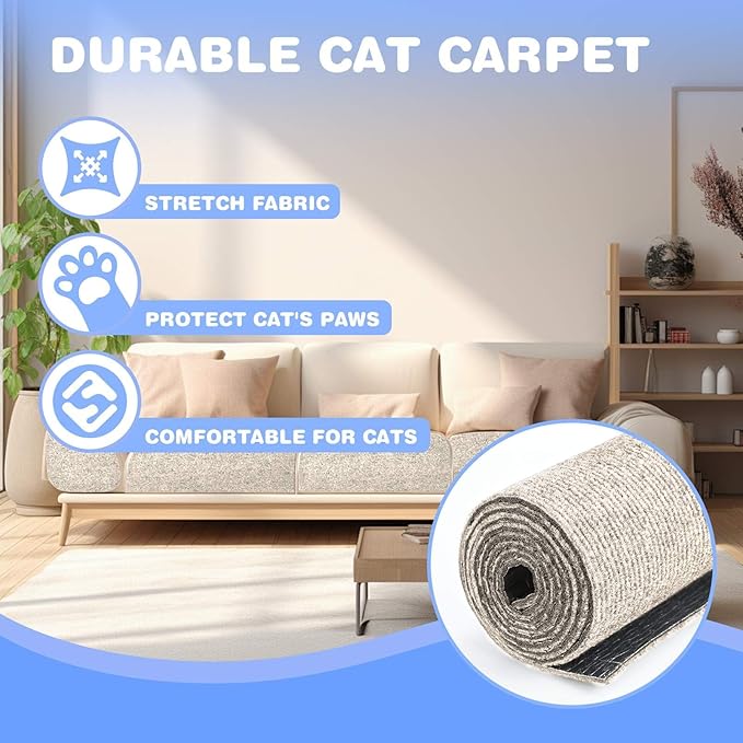 Cat Scratching Mat 78.7"x15.8" Self-Adhesive Cat Furniture Protector, Climbing Cat Scratch Pad for Cat Tree, Sofa, Wall, and Furniture DIY Protection(Cream White)