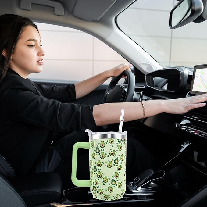 Avocado Tumbler 40 oz Tumbler with Handle and Straw Lid Leak Proof - Birthday Gifts for Women Travel Coffee Mug Insulated for Hot Cold Ice - Avocado Gifts for Women Mom Mothers Day