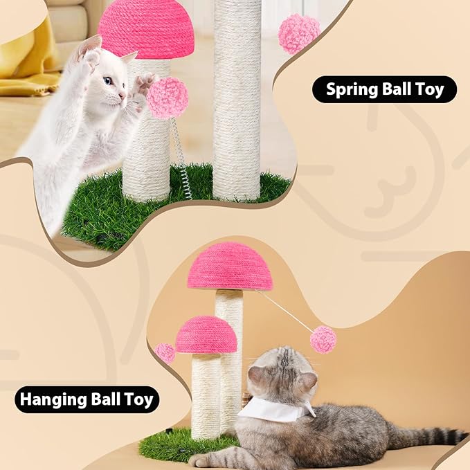 Odoland Cat Scratching Post Mushroom Natural Durable Sisal Board Scratcher for Kitty’s Health and Good Behavior, Furniture Scratch Deterrent Accessories for Cats Pink