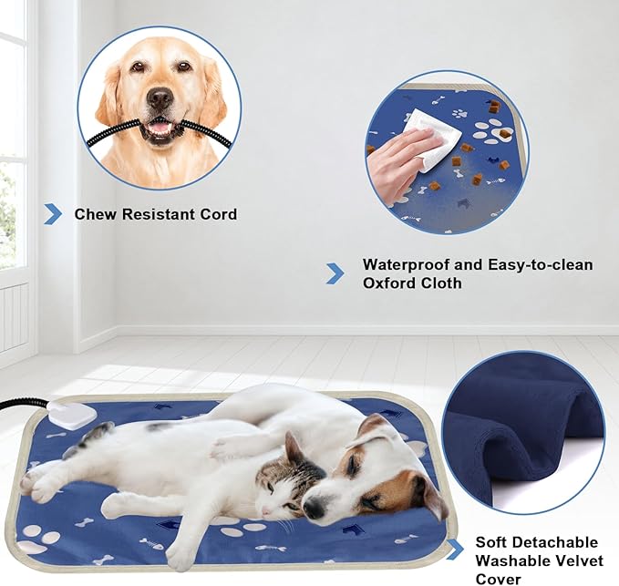 Pet Heating Pad for Dogs, Dog Cat Heating Pad Indoor, Electric Heating Pad for Dogs with 9 Adjustable Temperature and Timer, Heated Dog Blanket Bed with Chew Resistant Cord (28×18 inch)