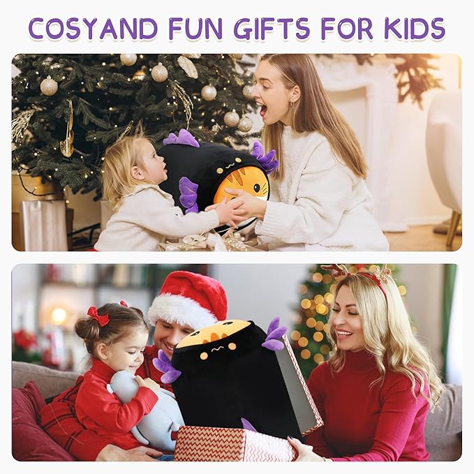 24'' Cute Black Axolotl Cat Plush Toy, Kawaii Plushies Big Axolotl Stuffed Animal, Soft Squishy Axolotl Kitten Plushies Gift for Kids Boys Girls, Birthday