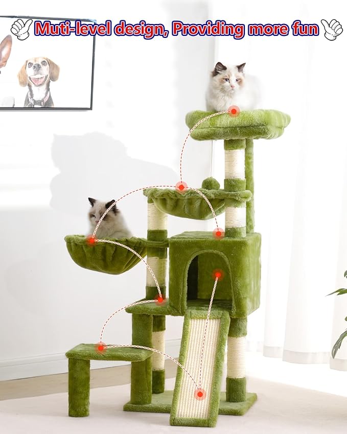 Cat Tree for Small Cats/Kitten, Cat Tower with condo, 2 Baskets, Platform, Scratch Board, Cat Scratching Posts for Indoor Cats, Green GCT003SGR