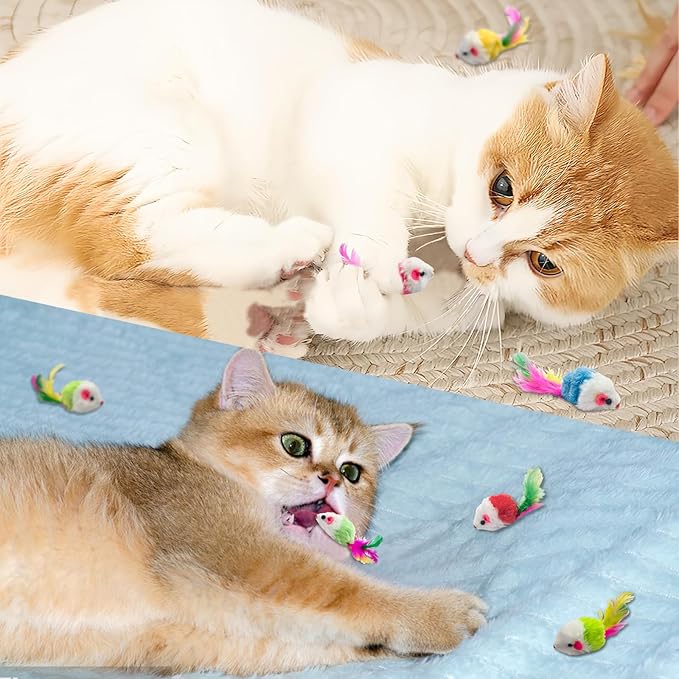 Andiker 12Pcs Cat Mouse Toy for Indoor Cats, 3.93'' Colorful Cat Mice Toy in Random Colors with Feather Realistic Mice Toys for Cat Cute Cat Plush Mouse Toy for Cat to Catch Play (Mix Color)