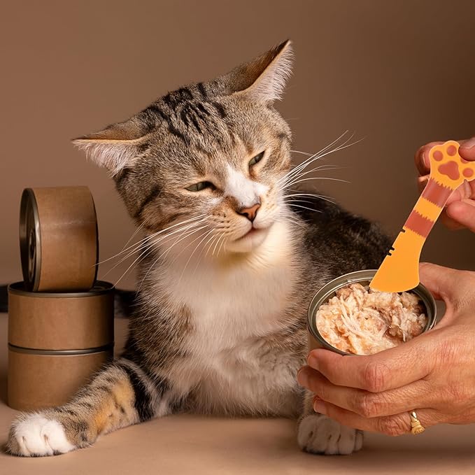 2 Pack Cat Food Can Spoon Silicone Dog Can Opener Cute Paw Wet Food Scoop Mixing Spatula Multifunctional Pets Feeding Supplies for Kitten Puppy Canned Food Accessories