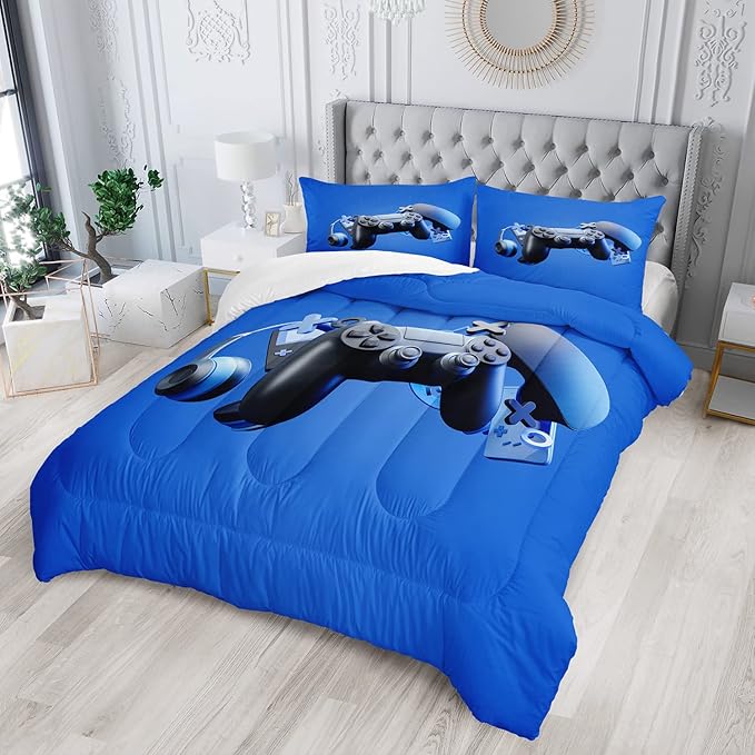 AILONEN Gamer Comforter Sets for Teen Boys, Gaming Bedding Sets Twin Set,Video Game Bedspread,Game Duvet,Gamepad Bed Set,Controller Quilt Set,3 Piece 1 Comforter and 2 Pillowcases