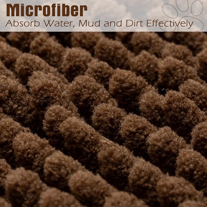 EXPAWLORER Dog Door Mat for Muddy Paws - Highly Absorbent Microfiber Dog Rug, Soft Chenille Dog Runner Rug Indoor Outdoor Floor, Non-Slip Large Pet Paw Cleaning Washable Mud Mat for Bathroom, Brown
