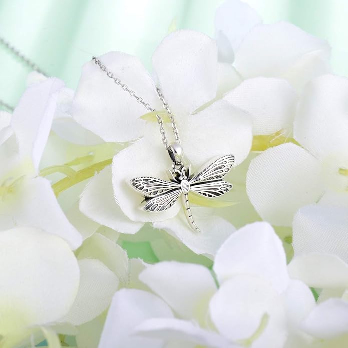 925 Sterling Silver Cremation Jewelry Dragonfly Butterfly Urn Necklace Hold Two Dual Ash Necklace for Loved Ones Cremains Keepsake Memorial Gift for Women