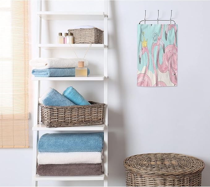 AOYEGO Pink Flamingo Towels Summer Tropical Birds with Flower Crown Bow Tie Hat Bathroom Kitchen Hand Towels Beach Bath Face Towels for Yoga Swim Golf 15x30 Inch