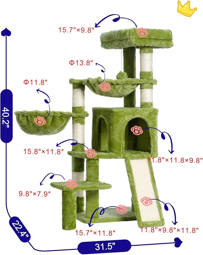 Cat Tree for Small Cats/Kitten, Cat Tower with condo, 2 Baskets, Platform, Scratch Board, Cat Scratching Posts for Indoor Cats, Green GCT003SGR