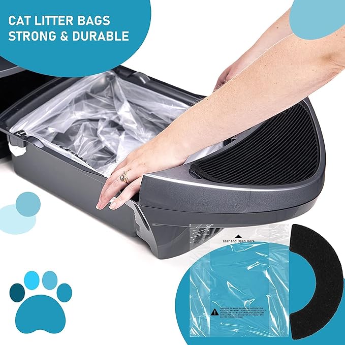 50 Pack Waste Drawer Liners Bags Compatible with Litter Robot 4, 9-11 Gallons Litter Box Liners Plus 6 Pack Activated Carbon Filter