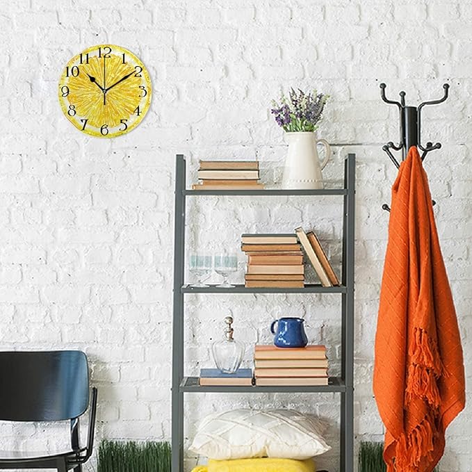 ALAZA Lemon Wall Clock for Kitchen - 9.5 in Yellow Non-Ticking Round Battery Operated Decorative Clock