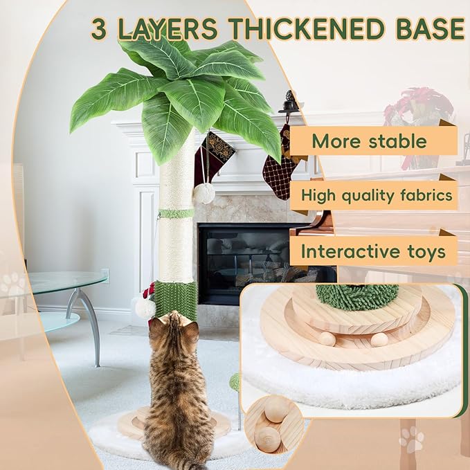 Cat Scratching Post for Indoor Cats Adults-39.4'' Tall Cat Scratcher with Nature Sisal Rope,Cat Toy Interactive Ball Self Groomer,Large Scratching Post for for All Cats Protect Your Furniture