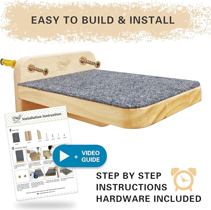 Molly & Nemo Cat Climbing Shelf Wall Mounted,Cat Climbing Step,Wooden Cat Stairway with Felt for Cat Climbing and Playing(Small )