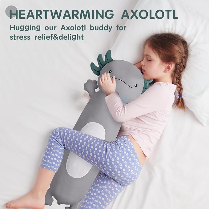 22 inch Cute Giant Grey Axolotl Plush Soft Body Pillow, Large Axolotl Stuffed Animals Toy, Squishy Plushies Gifts for Kids Boys Girls Birthday