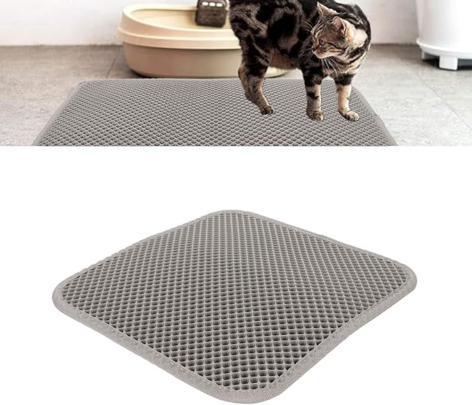 ASHATA Cat Litter Mat, Double Layer Design Urine Proof Trapper Mat for Litter Boxes, Double Layer EVA Litter Trapping Mat for Kitten, Easy to Clean Scatter Control (Grey)