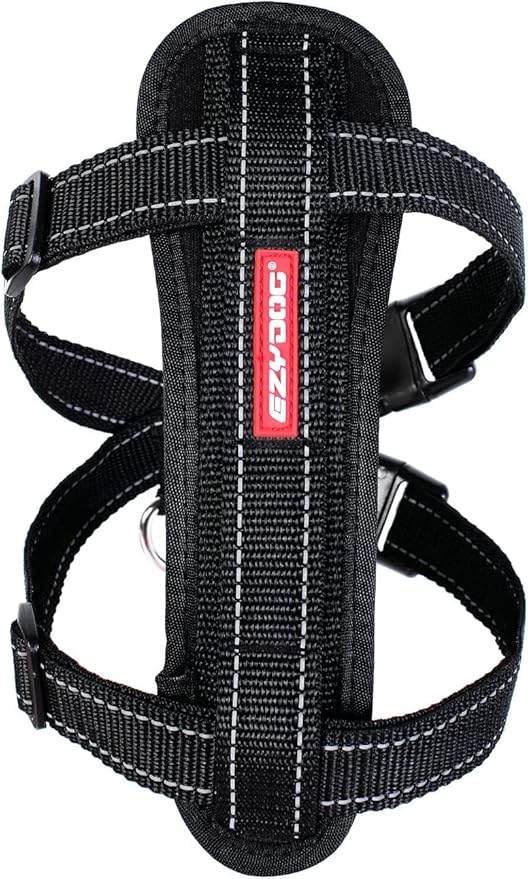 EzyDog Premium Chest Plate Custom Fit Reflective No-Pull Padded Comfort Dog Harness - Perfect for Training, Walking, and Control - Includes Car Restraint Attachment (Small, Black)