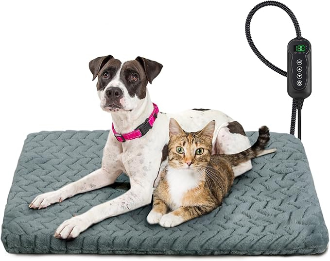 GASUR Pet Heating Pad, Waterproof Electric Dog Cat Heating Pad with Timer, Temperature Adjustable Heatded cat Bed for Winter,Auto Power-Off,Anti-bite Heating Pad for Dogs Cats -28''x16'', Medium