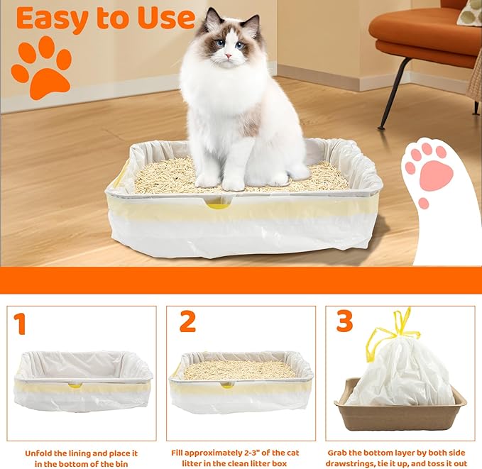 50 Count Litter Box Liners Jumbo 36" x 18" Tear Resistant Cat Litter Bags Liners 2.5MIL Thicken Drawstring Durable Cat Pan Liners Extra Large Kitty Litter Box Bag Disposable Pet litter Bags for Poop