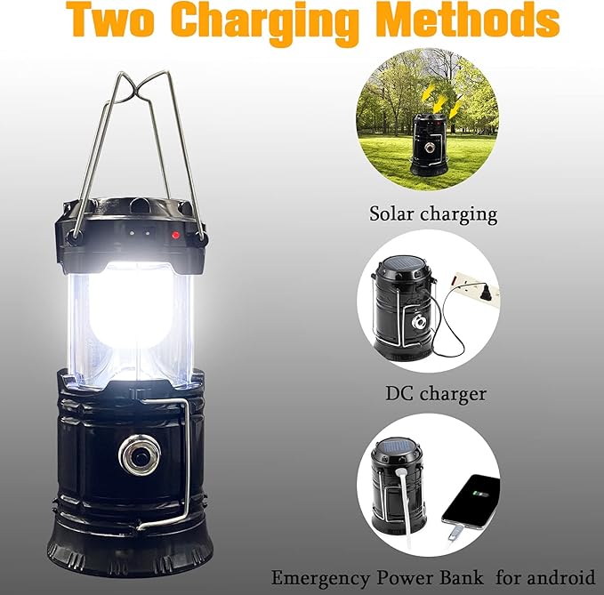 2-Pack Collapsible Camping Lantern XTAUTO Solar USB Rechargeable Portable Lightweight Waterproof LED Flashlight Survival Kits for Indoor Outdoor Home Emergency Light Power Outages Hiking Hurricane