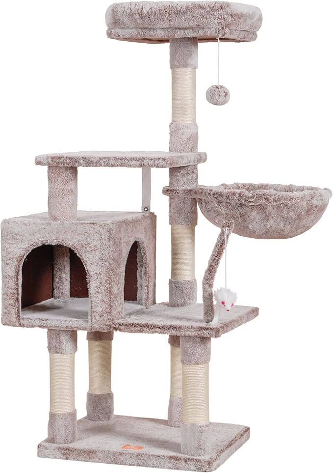 Heybly Cat Tree with Toy, Cat Tower condo for Indoor Cats, Cat House with Padded Plush Perch, Cozy Hammock and Sisal Scratching Posts, Muchroom HCT004MU