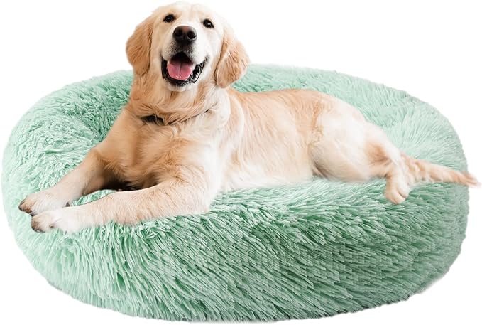 Aurako Cat Bed Dog Bed Round Cushion Pet Bed Mat Ultra Soft Plush Donut Sofa Comfortable Pillow Machine Washable Pet Cuddle Beds for Kitten Small Medium Large Dogs Cats 28" Green