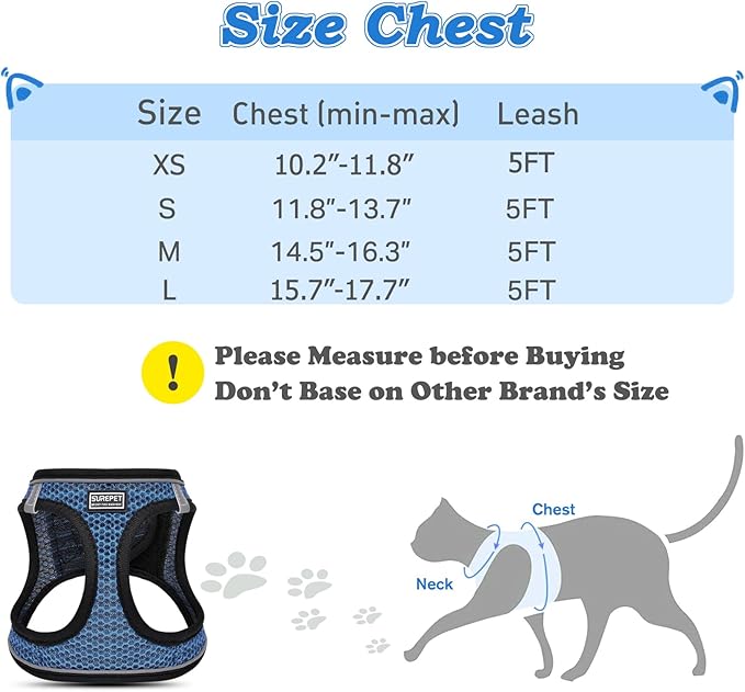 Cat Harness and Leash for Walking Escape Proof, Adjustable Kitten Vest Harness Reflective Soft Mesh Puppy Harness for Outdoor, Comfort Fit, Easy to Control (Blue, L)