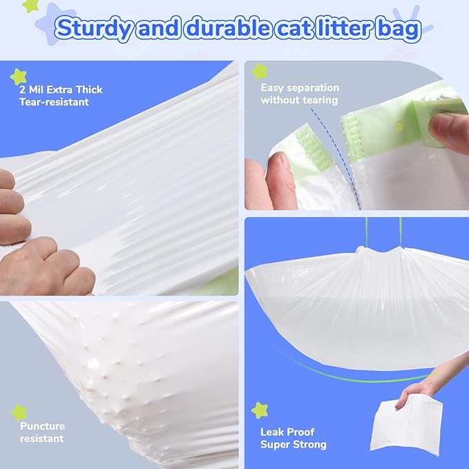 54 Count Cat Litter Liners for Pet Scoop free Litter Tray, Open/Hooded Litter Pan, Pull-out Litter Box Sliding Drawer, Drawstring Pet Waste Bags Heavy Duty - Tear & Leak Resistant, 37x12.5"