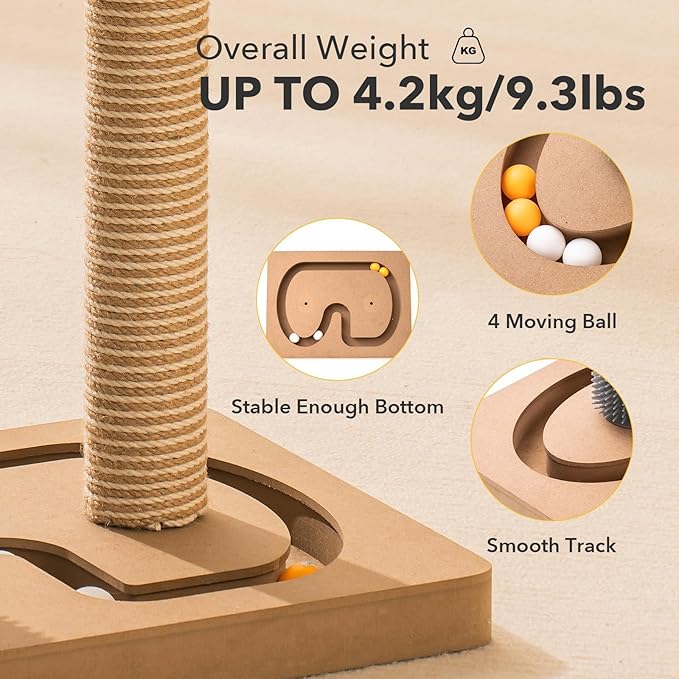 Cat Scratching Post, Scratching Post for Indoor Cats,Soft Perch for Rest,Cat Scratcher with Natural Sisal Pole Cat Self Groomer, Cat Toys Interactive Ball Toys for Kitten and Adult Cats
