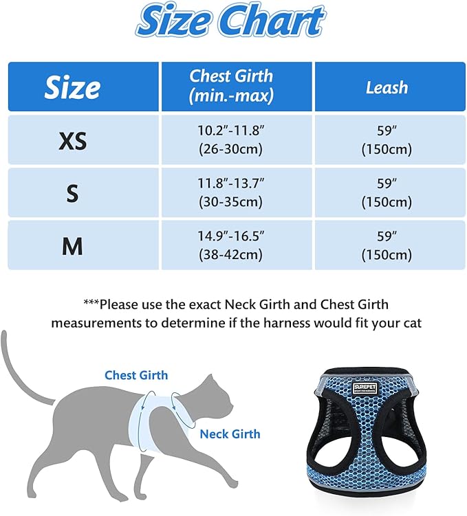 Cat Harness and Leash Set for Walking Escape Proof,Adjustable Soft Kittens Vest with Reflective Strip for Small Cats,Easy to Control