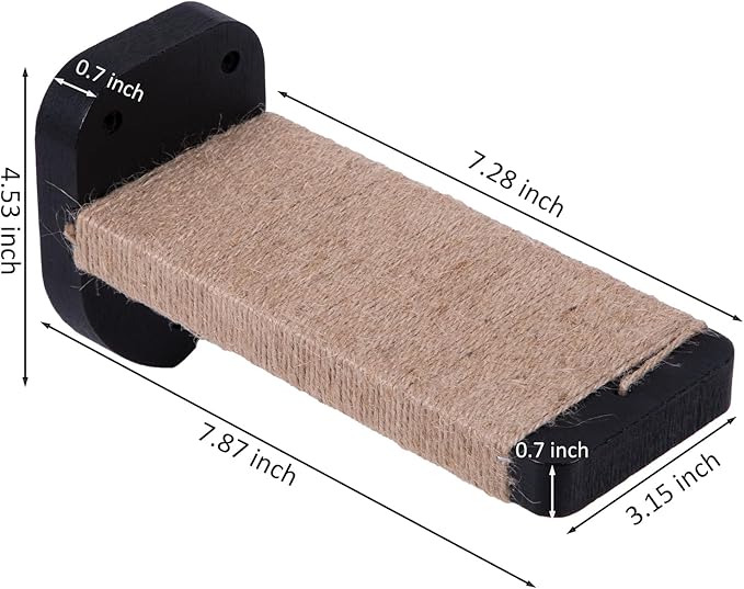 3pcs Cat Wall Steps, Cat Climbing Wall Mounted Cat Furniture, Cat Wall Shelves Cat Steps for Wall with Hemp Rope Covered, Solid Wood Cat Ladder for Cats Playing and Climbing (Large-Black)