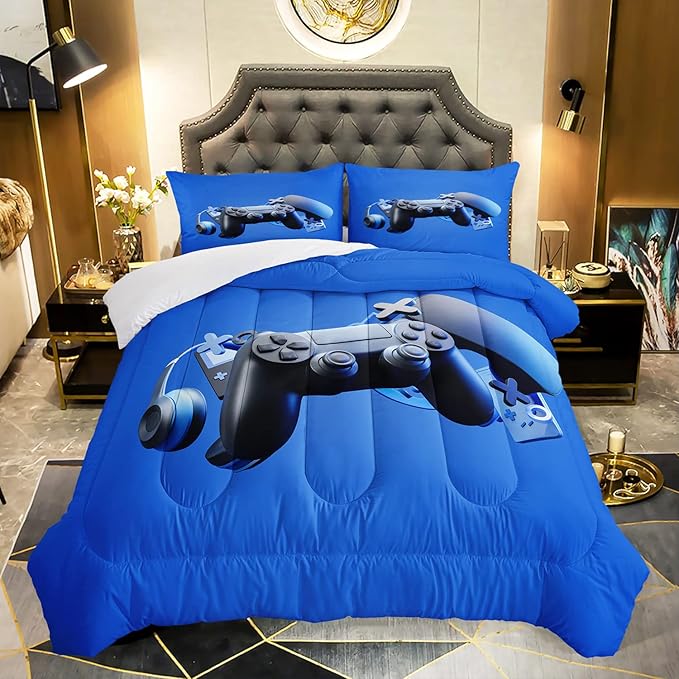 AILONEN Gamer Comforter Sets for Teen Boys, Gaming Bedding Sets Full Set,Video Game Bedspread,Game Duvet,Gamepad Bed Set,Controller Quilt Set,3 Piece 1 Comforter and 2 Pillowcases
