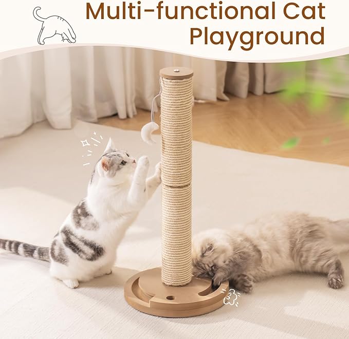 Mewoo Cat Scratching Post, 25'' Tall Cat Scratching Posts with Kitten Toys Cat Ball Track, 3-in-1 Scratch Posts for Indoor Cats, Natural Sisal Cat Scratcher Interactive Toy with Dangling Balls