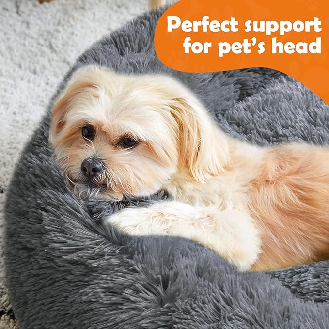 Small Dog Bed,Cat Beds for Indoor Cats, Removable Cat Bed, Fluffy Round Pet Bed Non-Slip, Calming Soft Plush Donut Cuddler Cushion Self Warming for Small Dogs Kittens, Dark Grey, Large
