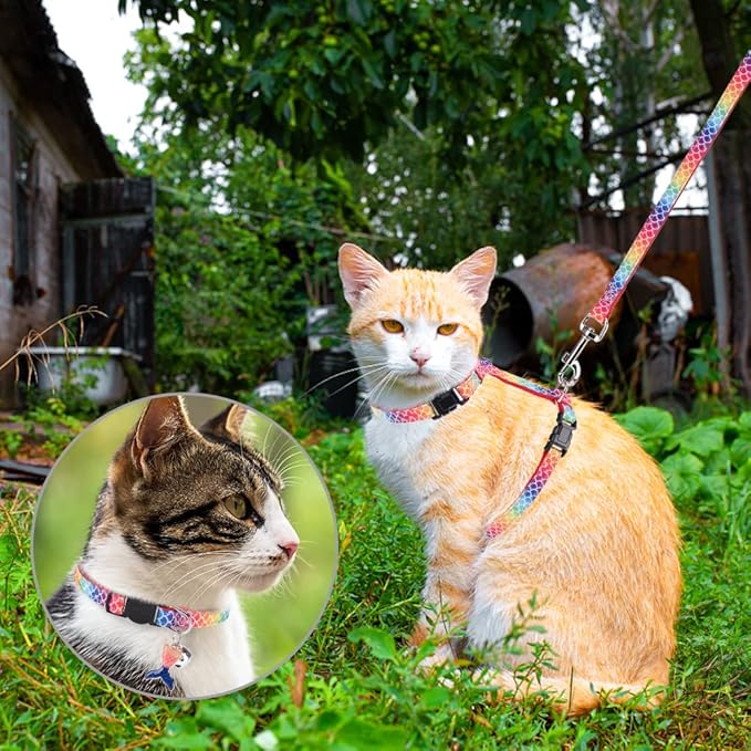 PAWCHIE Cat Harness with Leash and Collar Set - Escape Proof Adjustable Glow in The Dark Cat Harness for Kitty Outdoor Walking Multicolor