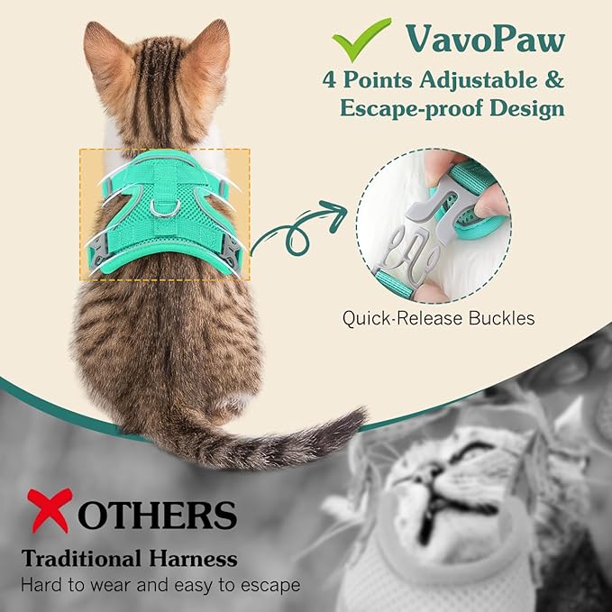 Cat Harness and Leash Set for Walking, Adjustable Kitten Vest Harness with Reflective Strip Breathable Mesh, Escape Proof Soft Pet Safety Vest for Cats, Kittens, Puppies, M, Lake Blue