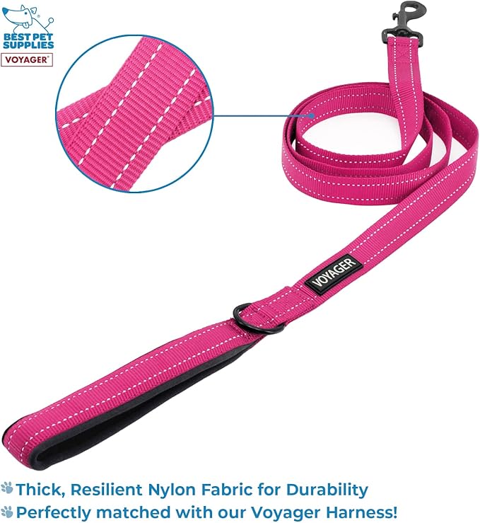 Voyager Step-in Lock Adjustable Cat Harness w. Cat Leash Combo Set with Neoprene Handle 5ft - Supports Small, Medium and Large Breed Cats by Best Pet Supplies - Fuchsia, XXS