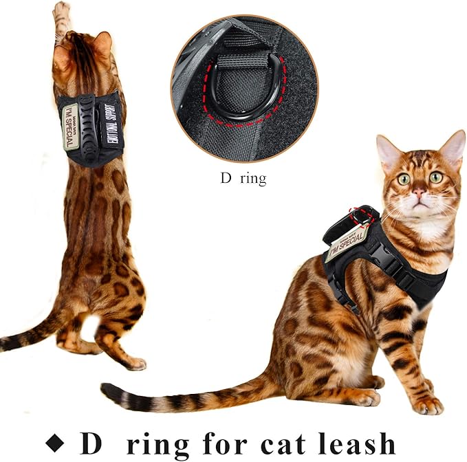 Tactical Cat Harness for Walking Escape Proof, Soft Mesh Adjustable Pet Vest Harness for Large Cat,Small Dog