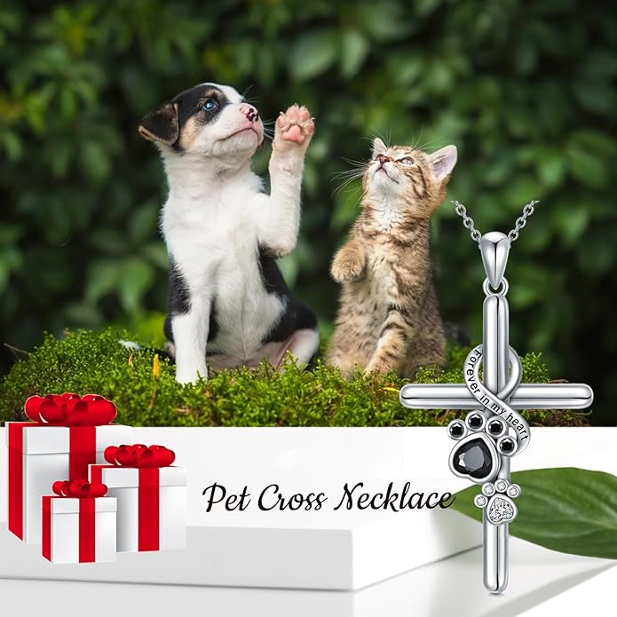 925 Sterling Sliver Yorkshire/Corgi/Labrador/Pug/Bulldog/Paw Print/Cross Necklace Cute Puppy Dog Necklace Jewelry Birthday Gifts for Women Girls Dog Lovers