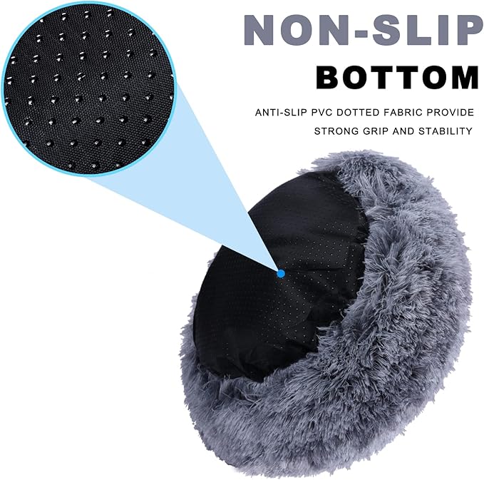 Cat Cave Bed Round Plush Fluffy Hooded Cat Bed Cozy Cats beds Cushion Sofa for Small Dogs Pet Beds Doughnut Calm Anti-nxiety Dog Bed - Waterproof Bottom Washable