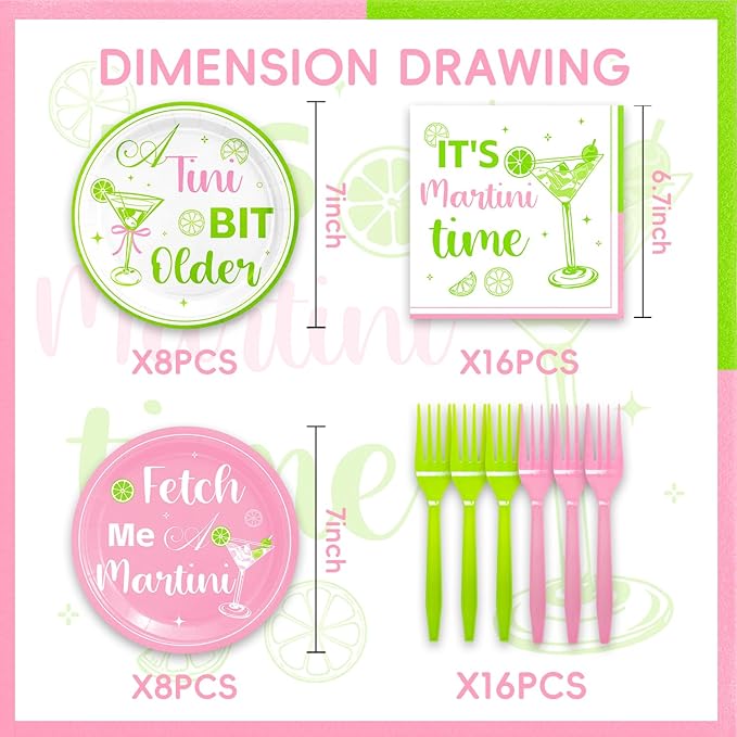 48Pcs Martini Birthday Party Supplies Margarita Disposable Plates Napkins Forks Martini Cocktail Serves 16 Baby Shower Party Decorations