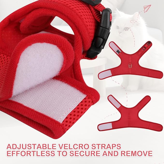 MoNiBloom Soft Cat Harness for Walking Escape Proof and Travel, Kitten Adjustable Breathable Vest Harness - Red, L