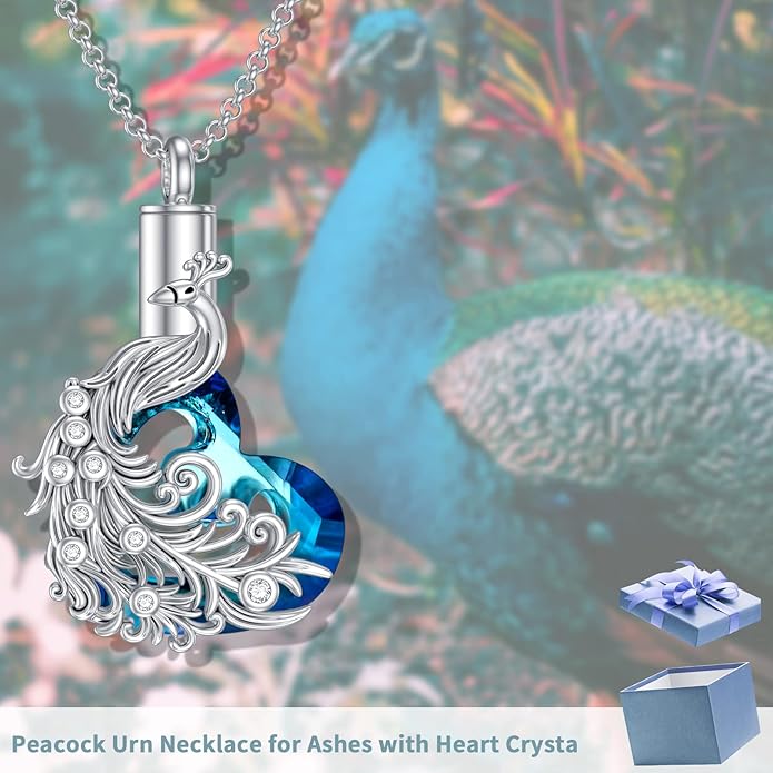 Animal Crystal Urn Necklace For Ashes Sterling Silver Butterfly Dragonfly Bee Phoenix Peacock Hummingbird Fox Angel Wing Pentagram Pentacle Cremation Necklace Heart Teardrop Urn Holder Necklaces For Women Memorial Jewelry
