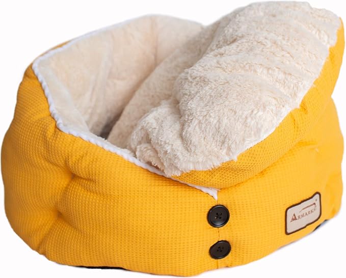 Armarkat Cat Bed Model C75HMB/MH Gold Waffle Texture Poly Blend and White, 22 x 18 x 14